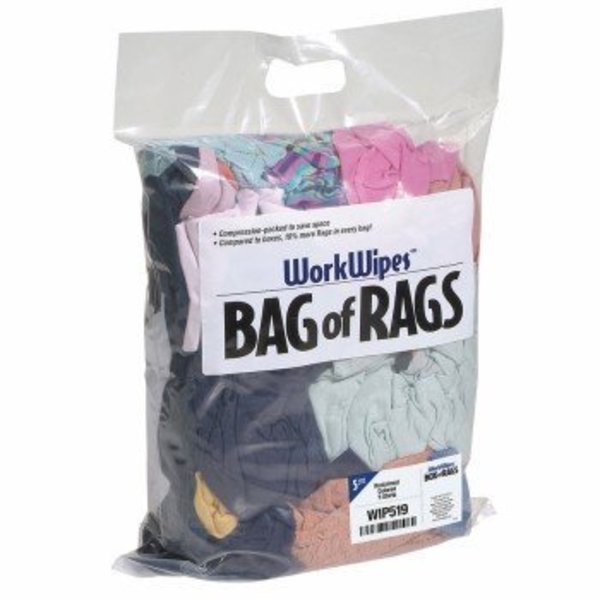 Workwipes Reclaimed Colored T-Shirt in Bag 5 bags/box, 5PK WIP519